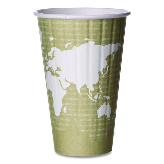 World Art Renewable and Compostable Insulated Hot Cups, 16 oz, Paper, Brown/White, 40/Pack, 15 Packs/Carton