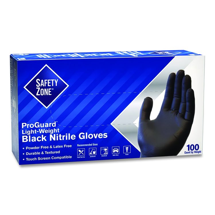 ProGuard Powder Free Nitrile Gloves, Powder-Free, X-Large, 3.5 mil Thick, 9.65" Long, Black, 100/Box, 10 Boxes/Carton