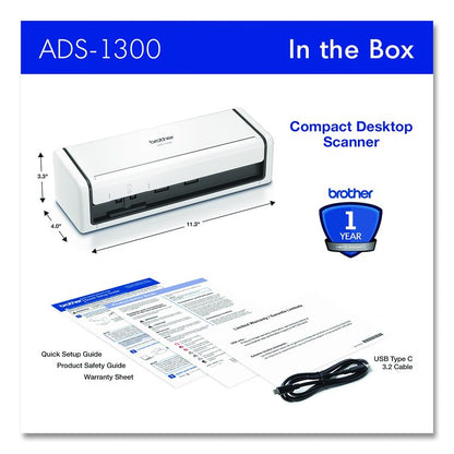 ADS-1300 Compact Desktop Scanner, 600 dpi Optical Resolution, 20-Sheet Duplex Auto Document Feeder