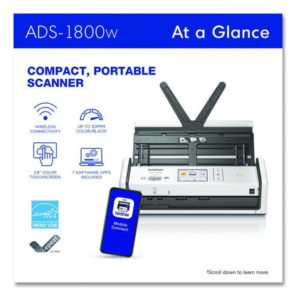 ADS-1800W Compact Desktop Scanner, 600 dpi Optical Resolution, 20-Sheet Duplex Auto Document Feeder