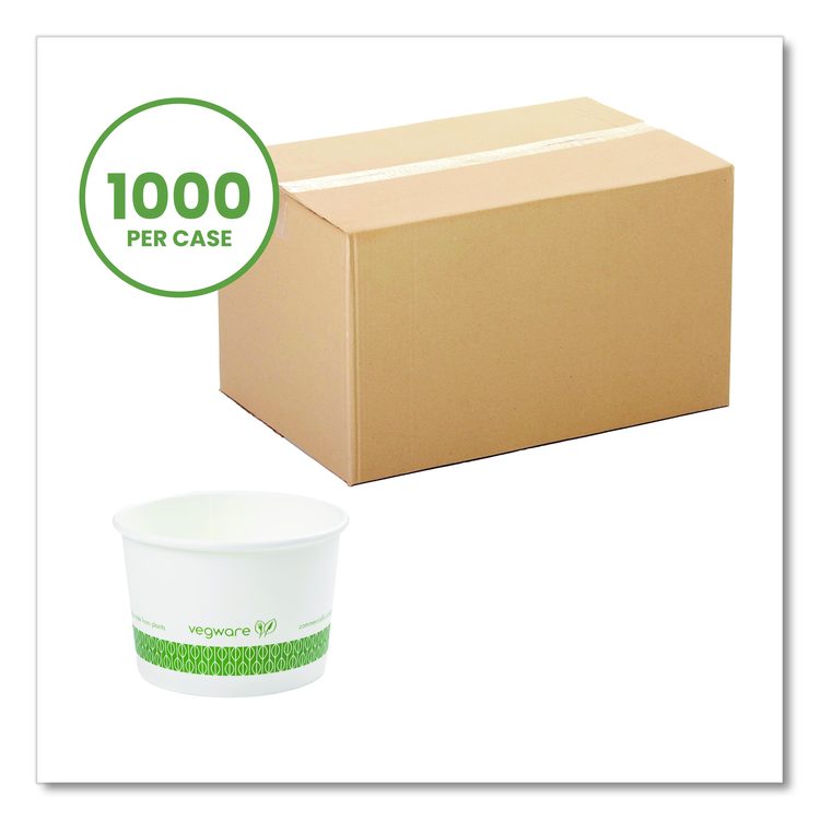 Soup Containers, 8 oz, 3.5" Diameter x 2.4" h, White/Green, Paper, 1,000/Carton