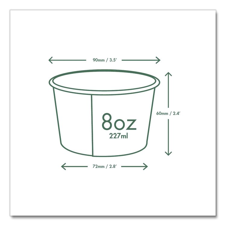 Soup Containers, 8 oz, 3.5" Diameter x 2.4" h, White/Green, Paper, 1,000/Carton