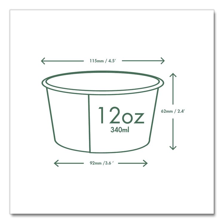 Soup Containers, 12 oz, 4.5" Diameter x 2.5" h, White/Green, Paper, 500/Carton