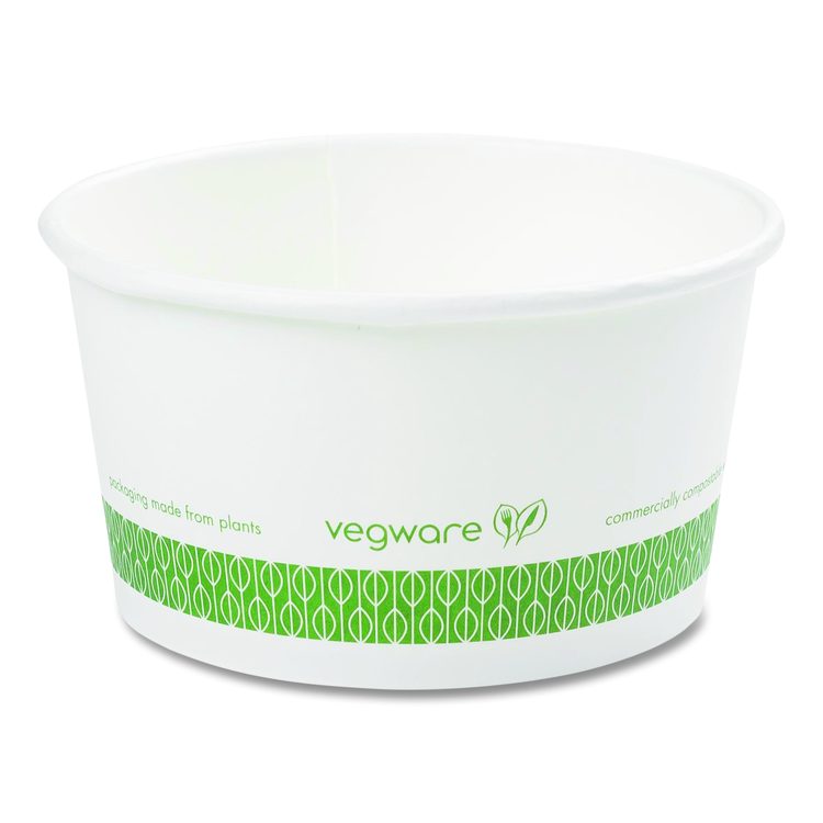 Soup Containers, 12 oz, 4.5" Diameter x 2.5" h, White/Green, Paper, 500/Carton
