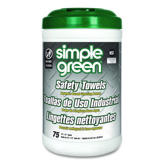 Safety Towels, 1-Ply, 10 x 12, White, Unscented, 75/Canister, 6 Canisters/Carton