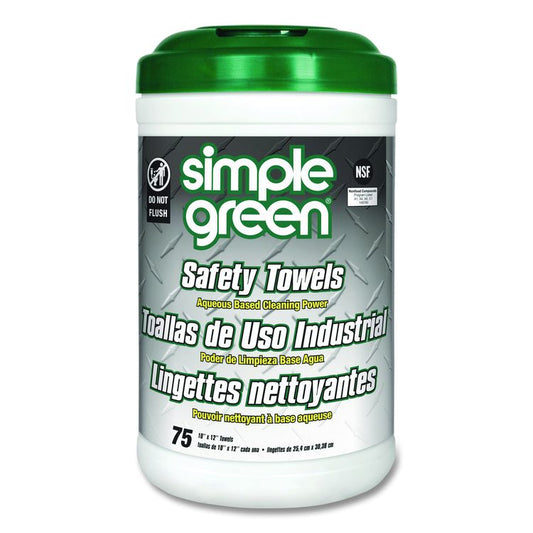 Safety Towels, 1-Ply, 10 x 12, White, Unscented, 75/Canister