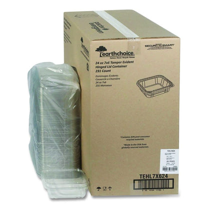 EarthChoice Tamper Evident Recycled Hinged Lid Deli Container, 24 oz, 7.25 x 6.37 x 2, Clear, Plastic, 231/Carton