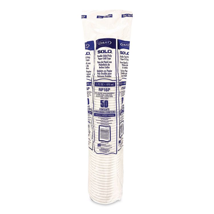 Double Sided Poly (DSP) Paper Cold Cups, 16 oz, White, 50 Cups/Sleeve, 20 Sleeves/Carton