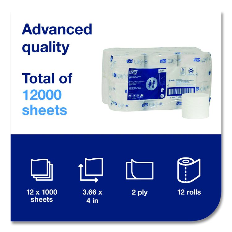 Advanced Coreless High Capacity Bath Tissue, 2-Ply, White, 1,000 Sheets/Roll, 12 Rolls/Carton