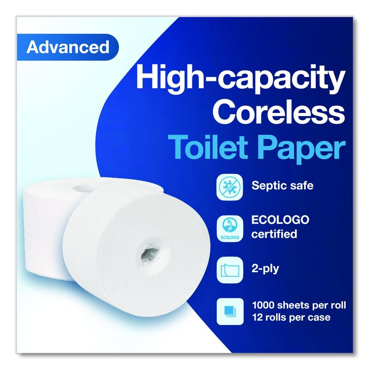 Advanced Coreless High Capacity Bath Tissue, 2-Ply, White, 1,000 Sheets/Roll, 12 Rolls/Carton