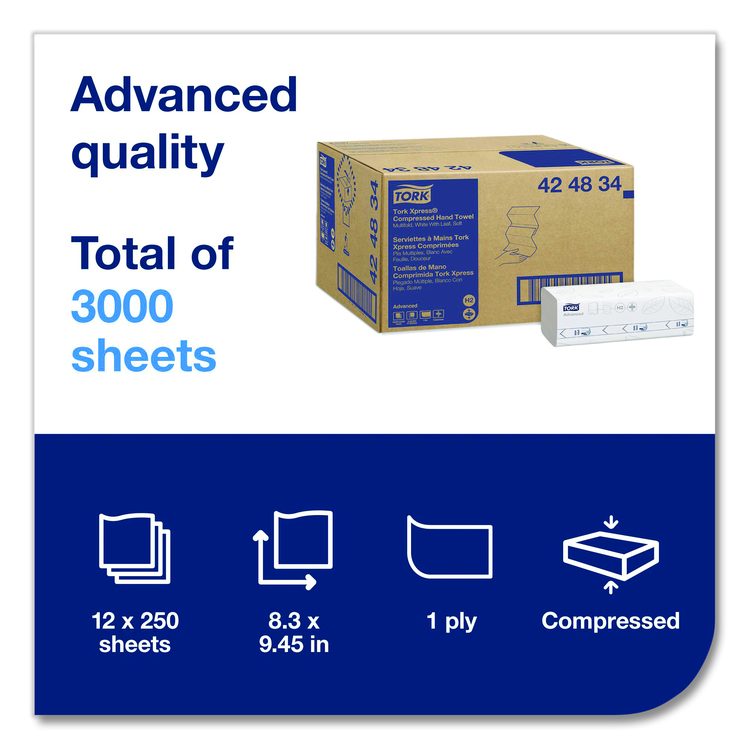 Xpress Compressed Multifold Hand Towels, 1-Ply, 8.3 x 9.25, White, 250/Pack, 12 Packs/Carton