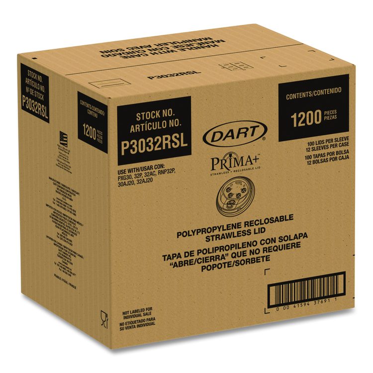 Prima Strawless Plastic Lids, Fits 30 oz to 32 oz Cold Cups, Clear, 100/Sleeve, 12 Sleeves/Carton