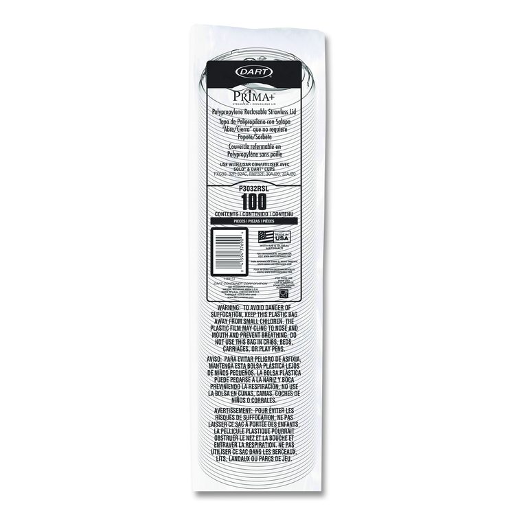 Prima Strawless Plastic Lids, Fits 30 oz to 32 oz Cold Cups, Clear, 100/Sleeve, 12 Sleeves/Carton