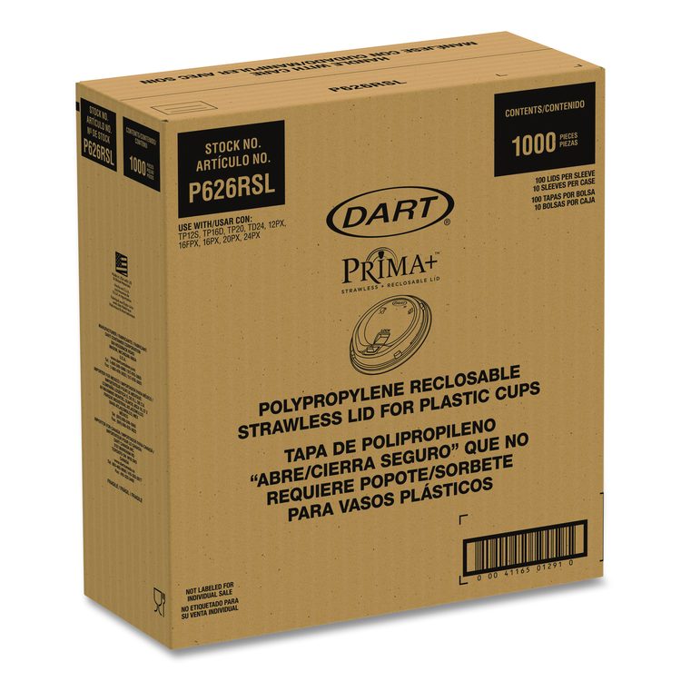 Prima Strawless Plastic Lids, Fits 12 oz to 26 oz Cold Cups, Clear, 100/Sleeve, 10 Sleeves/Carton