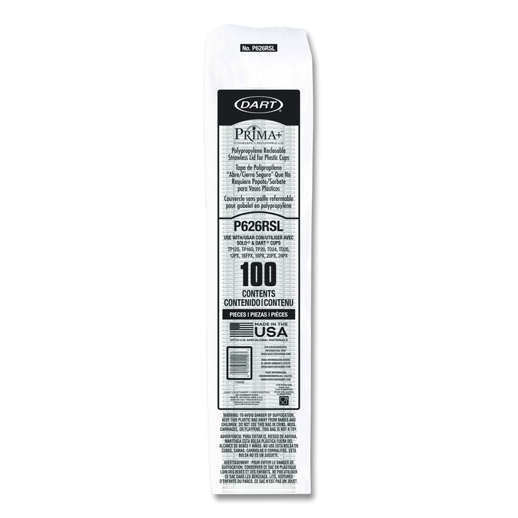 Prima Strawless Plastic Lids, Fits 12 oz to 26 oz Cold Cups, Clear, 100/Sleeve, 10 Sleeves/Carton