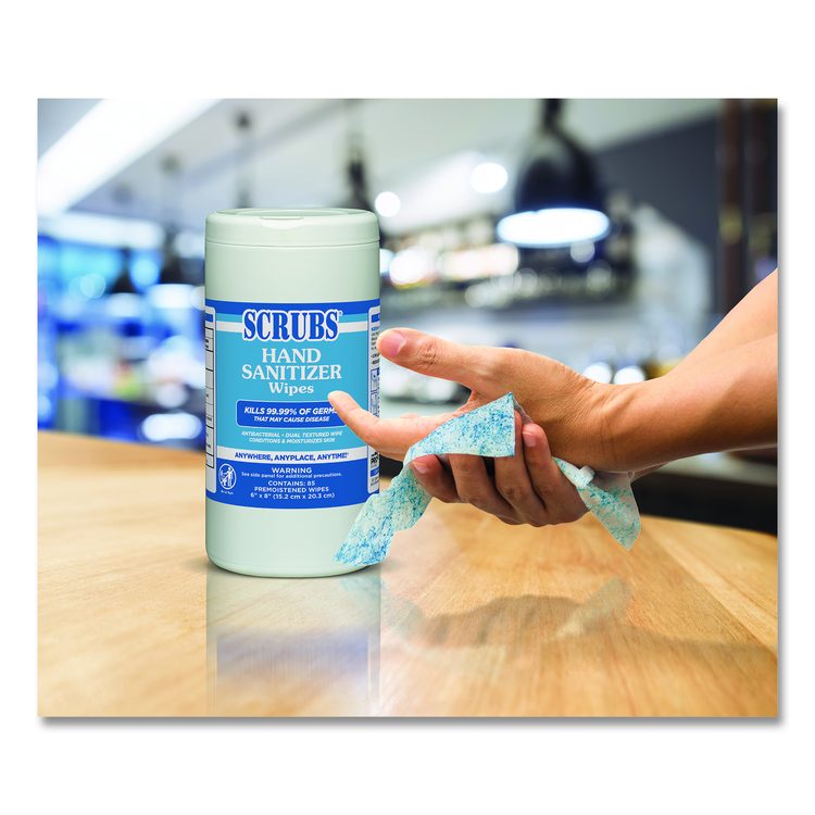 Hand Sanitizer Wipes, 1-Ply, 6 x 8, Unscented, Blue/White, 85/Canisters, 6 Canisters/Carton