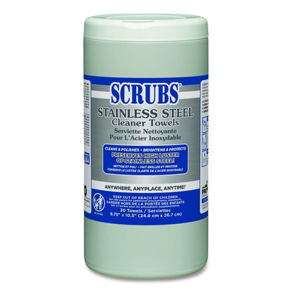 Stainless Steel Cleaner Towels, 1-Ply, 9.75 x 10.5, Lemon Scent, 30/Canister