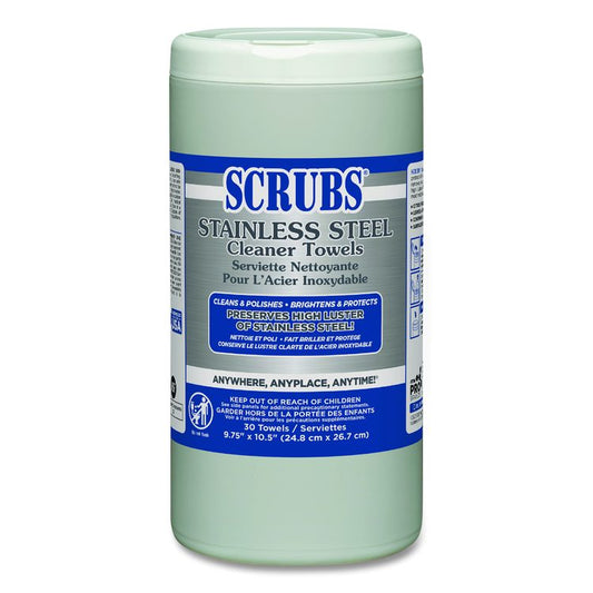Stainless Steel Cleaner Towels, 1-Ply, 9.75 x 10.5, Lemon Scent, 30/Canister