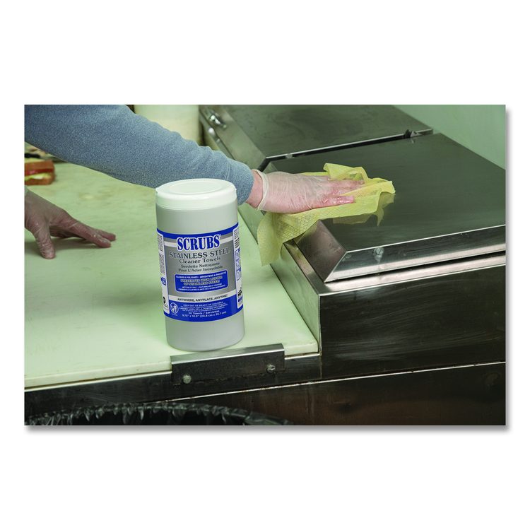 Stainless Steel Cleaner Towels, 1-Ply, 9.75 x 10.5, Lemon Scent, 30/Canister