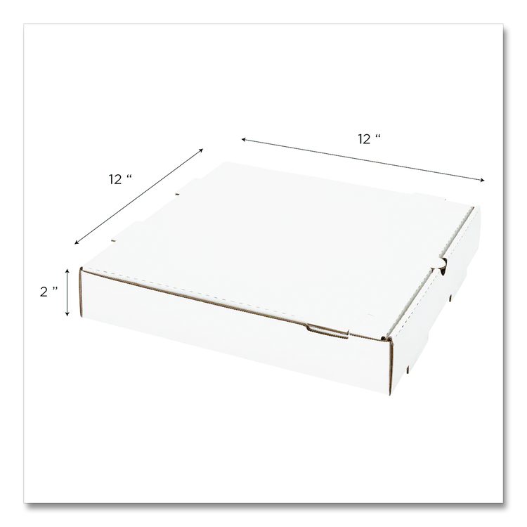 Corrugated Pizza Boxes, 12 x 12 x 1.97, White/Brown, 50/Carton