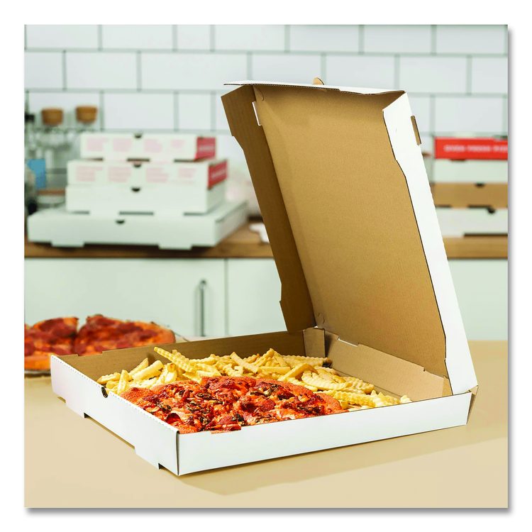 Corrugated Pizza Boxes, 16 x 16 x 1.97, White/Brown, 50/Carton