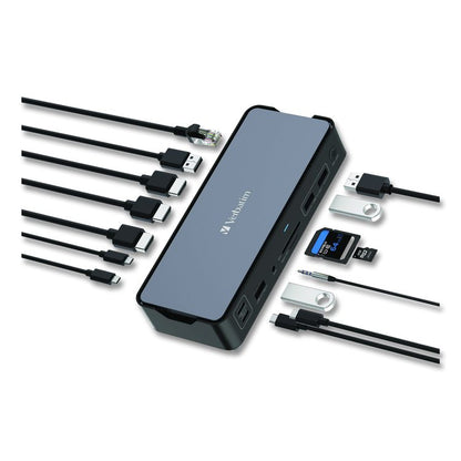USB-C Pro Docking Station 15-in-1, Audio/DisplayPort/HDMI/Micro SD/RJ45/SD/USB-A/USB-C, Gray