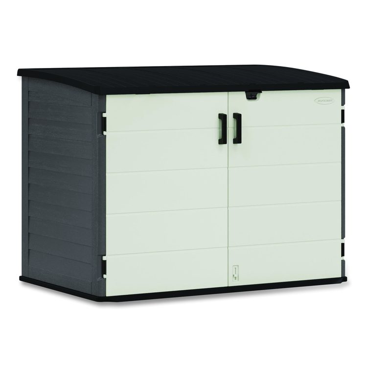 Stow-Away Horizontal Shed, 70 cu ft, 5 ft 10.5" x 3 ft 8.25" x 4 ft 4", Peppercorn/Passive/Black