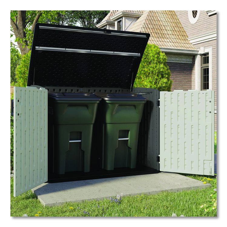 Stow-Away Horizontal Shed, 70 cu ft, 5 ft 10.5" x 3 ft 8.25" x 4 ft 4", Peppercorn/Passive/Black