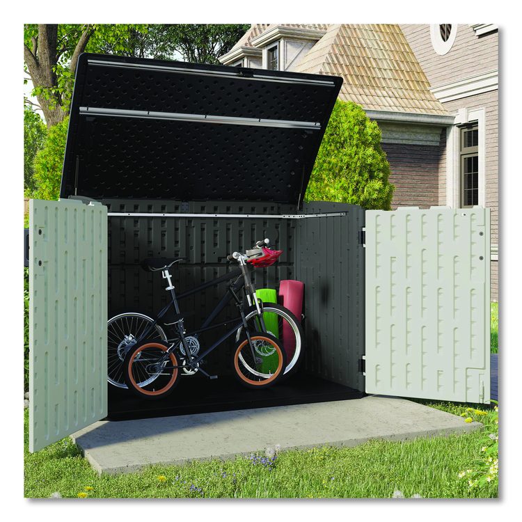 Stow-Away Horizontal Shed, 70 cu ft, 5 ft 10.5" x 3 ft 8.25" x 4 ft 4", Peppercorn/Passive/Black
