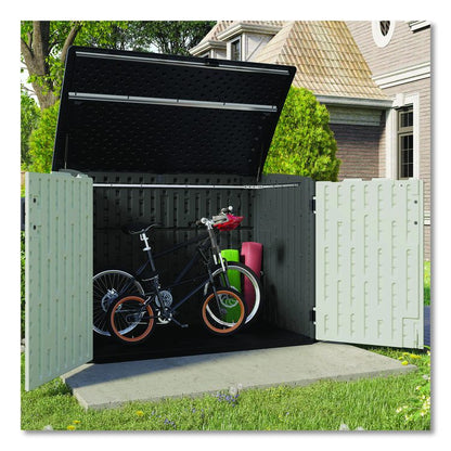 Stow-Away Horizontal Shed, 70 cu ft, 5 ft 10.5" x 3 ft 8.25" x 4 ft 4", Peppercorn/Passive/Black