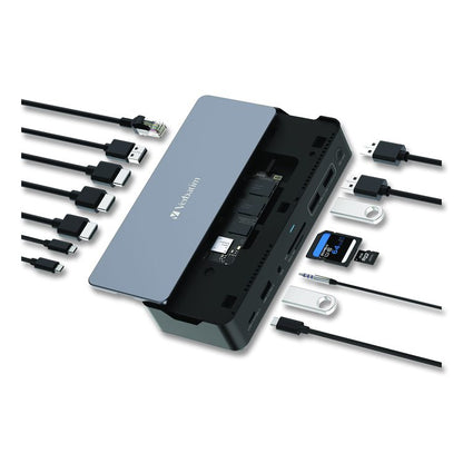 USB-C Pro Docking Station 15-in-1 SSD Enclosure, Audio/DisplayPort/HDMI/Micro SD/NVMe/RJ45/SD/USB-A/USB-C/SATA, Gray