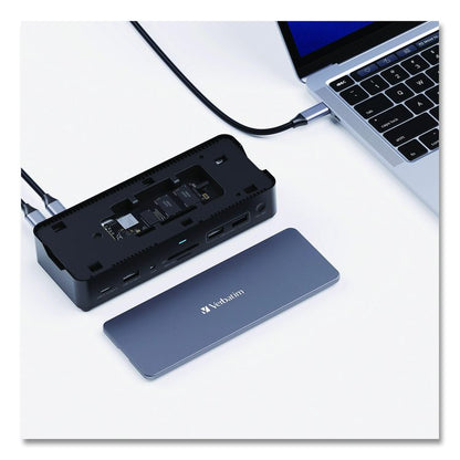 USB-C Pro Docking Station 15-in-1 256GB Vi3000 SSD, Audio/DisplayPort/HDMI/Micro SD/RJ45/SD/USB-A/USB-C, Gray