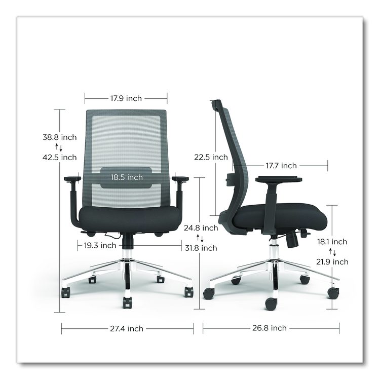 Alera Ashdale Ergonomic Fabric Swivel Task Chair, Supports 275 lb, 18.15 to 21.89 Seat Height, Black Seat/Back, Silver Base