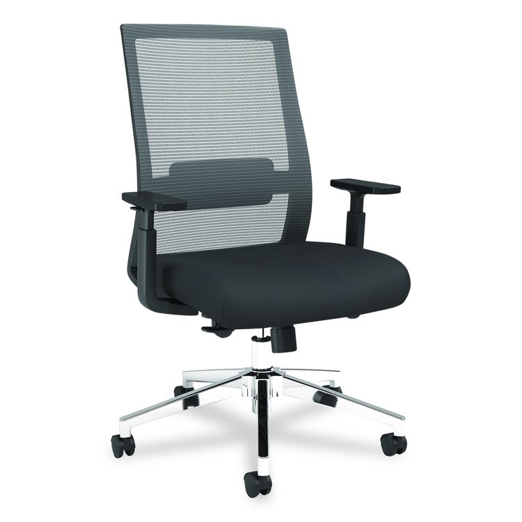 Alera Ashdale Ergonomic Fabric Swivel Task Chair, Supports 275 lb, 18.15 to 21.89 Seat Height, Black Seat/Back, Silver Base