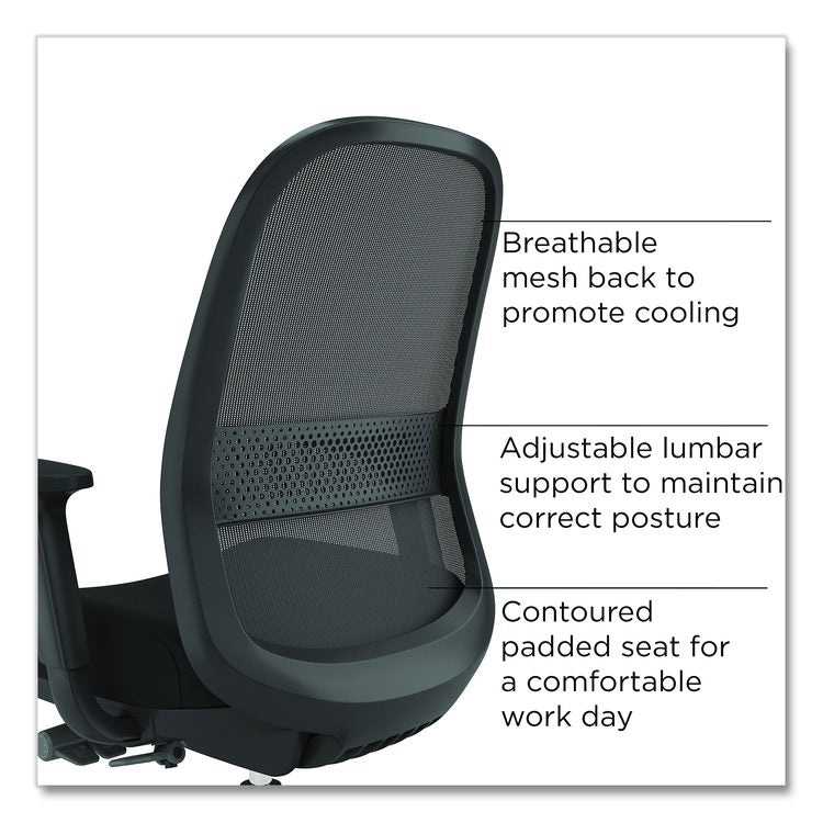 Alera Kempton Ergonomic Fabric Mesh Swivel Task Chair, Supports Up to 275lb, 18.31 to 22.17 Seat Height, Black Seat/Back/Base
