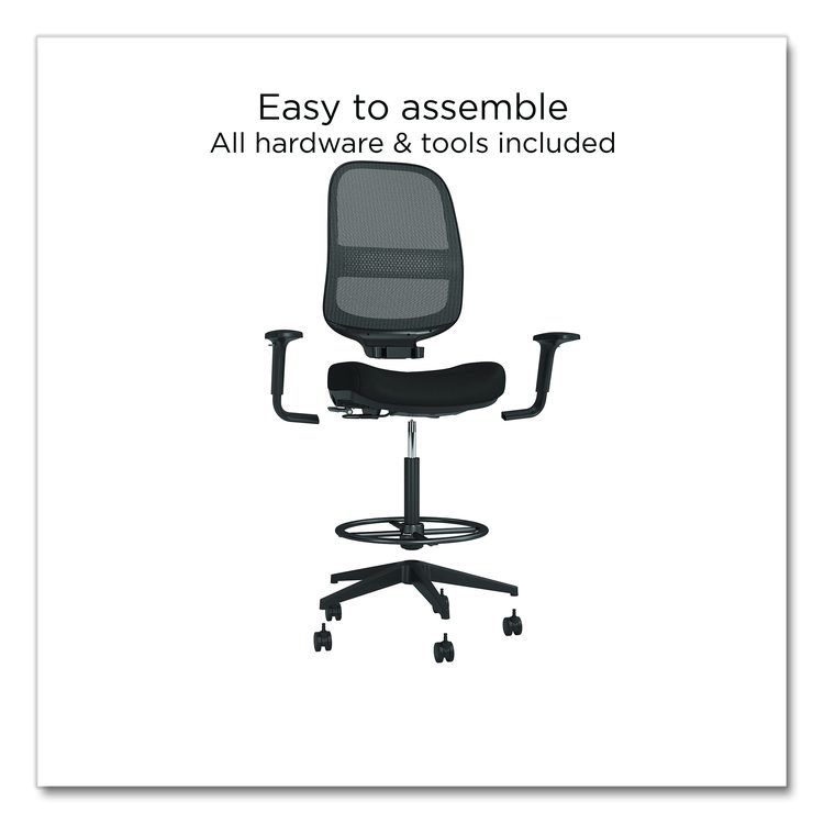 Alera Kempton Fabric Mesh Task Stool, Supports Up to 275 lb, 26.57 to 33.62 Seat Height, Black Seat, Black Back, Black Base