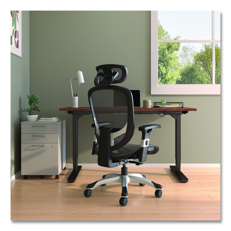 Alera Minerva Ergonomic Mesh Swivel Task Chair, Support Up to 275lb, 17.24 to 20.98 Seat Height, Black Seat/Back, Silver Base