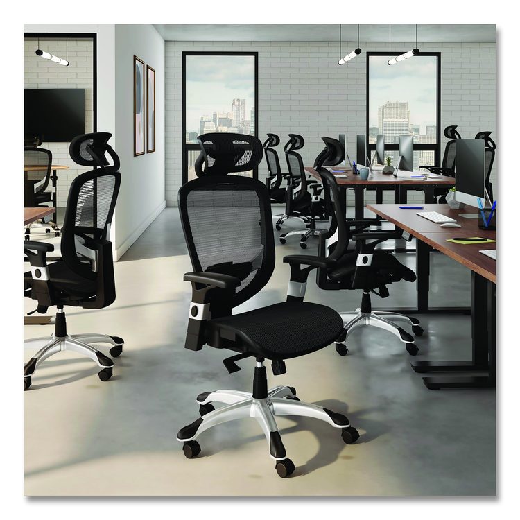 Alera Minerva Ergonomic Mesh Swivel Task Chair, Support Up to 275lb, 17.24 to 20.98 Seat Height, Black Seat/Back, Silver Base