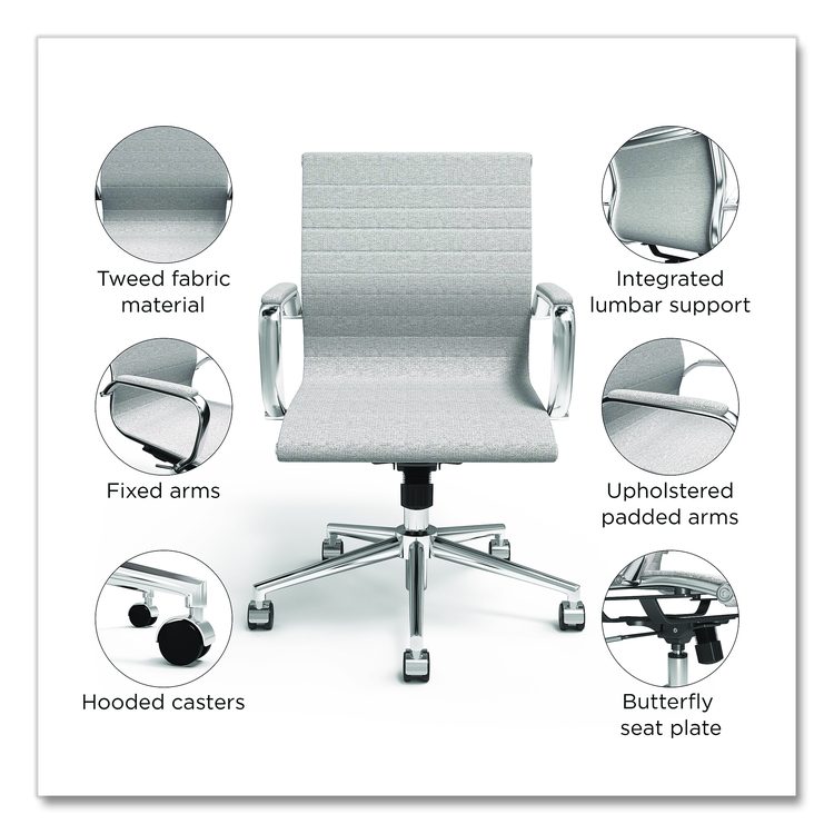 Alera Siskin Fabric Managers Chair, Supports Up to 275 lb, 16.93 to 20.67 Seat Height, Gray Seat, Gray Back, Chrome Base