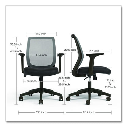 Alera Wessex Ergonomic Fabric Mesh Swivel Task Chair, Supports Up to 275lbs, 17.09 to 20.83 Seat Height, Black Seat/Back/Base