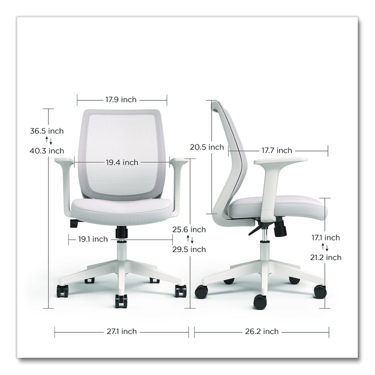 Alera Wessex Ergonomic Fabric Mesh Swivel Task Chair, Supports 275 lb, 17.09 to 20.83 Seat Height, Gray Seat/Back, White Base