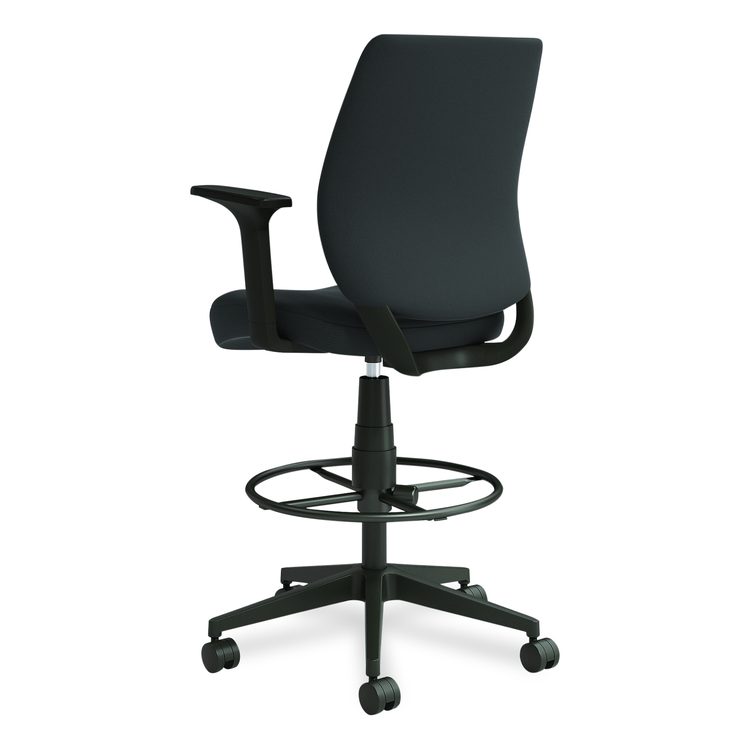 Alera Wessex Drafting Stool, Fabric, Supports Up to 275 lb, 27.95 to 33.66 Seat Height, Black Seat, Black Back, Black Base
