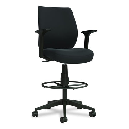 Alera Wessex Drafting Stool, Fabric, Supports Up to 275 lb, 27.95 to 33.66 Seat Height, Black Seat, Black Back, Black Base