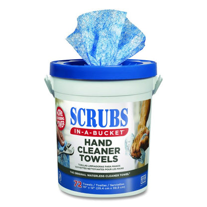 Hand Cleaner Towels, 1-Ply, 10 x 12, Citrus, Blue/White, 72/Bucket, 6 Buckets/Carton