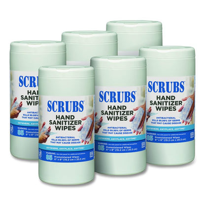 Hand Sanitizer Wipes, 1-Ply, 6 x 8, Unscented, Blue/White, 85/Canisters, 6 Canisters/Carton