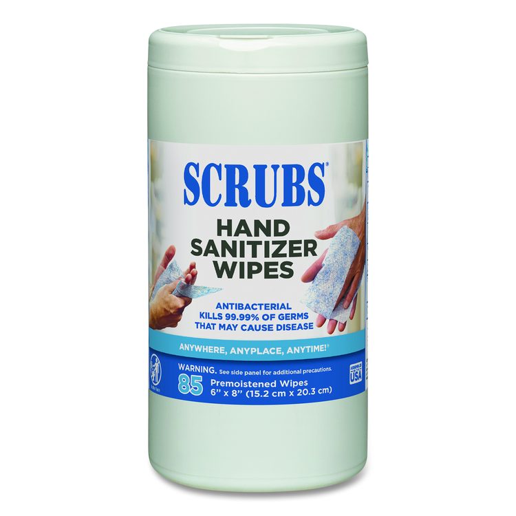 Hand Sanitizer Wipes, 1-Ply, 6 x 8, Unscented, Blue/White, 85/Canisters, 6 Canisters/Carton