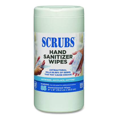 Hand Sanitizer Wipes, 1-Ply, 6 x 8, Unscented, Blue/White, 85/Canisters, 6 Canisters/Carton