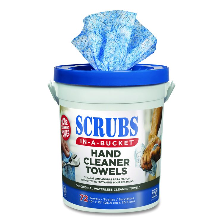 Hand Cleaner Towels, Cloth, 10 x 12, Citrus, Blue/White, 72/Bucket