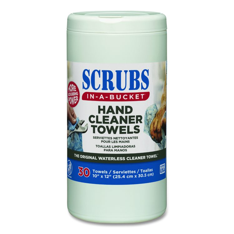Hand Cleaner Towels, 1-Ply, 10 x 12, Citrus, Blue/White, 30/Canister