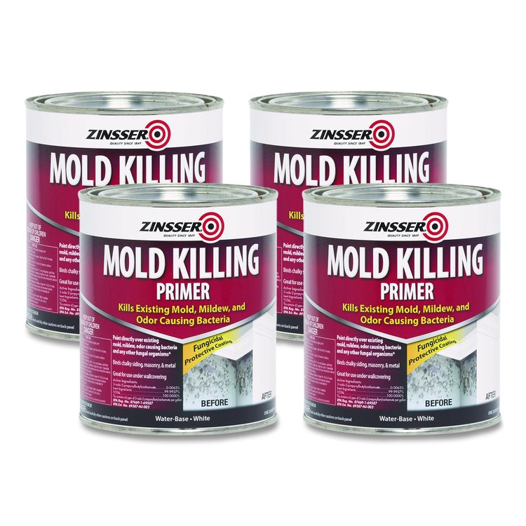 Mold Killing Primer, Flat White, 1 qt Bucket/Pail, 4/Carton